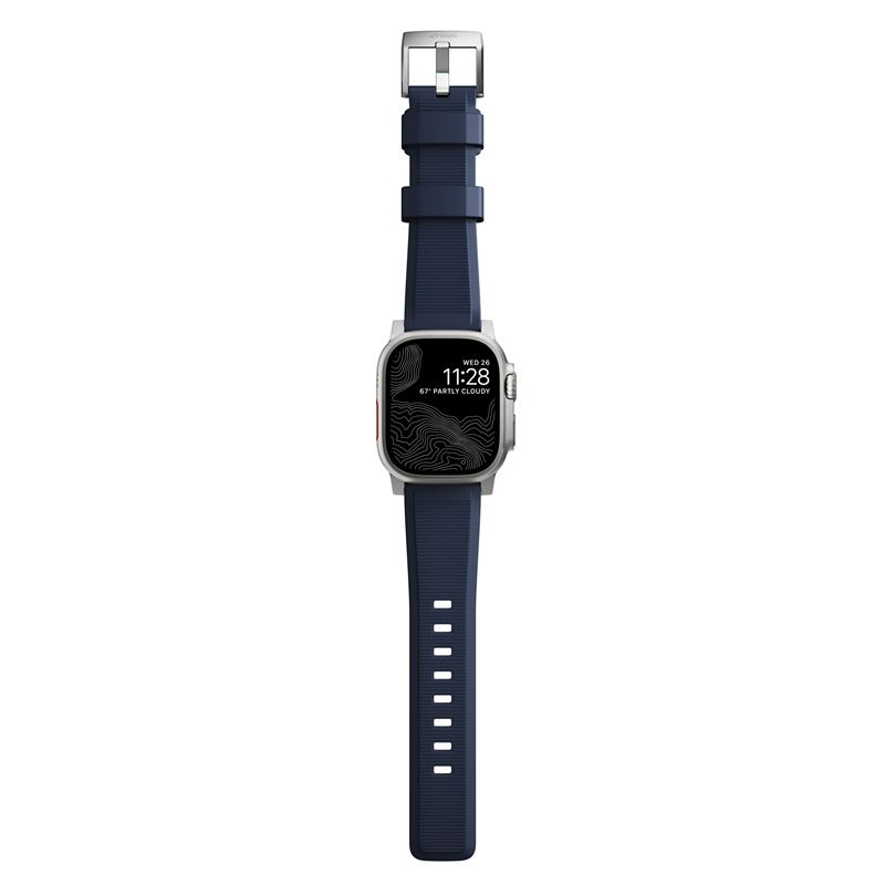 Curea rezistenta la apa NOMAD Rugged Strap compatibila cu Apple Watch 4/5/6/7/8/9/SE/Ultra1/2 42/44/45/49mm Atlantic Blue/Silver (Ingredi, NM01296485) by www.silkase.ro